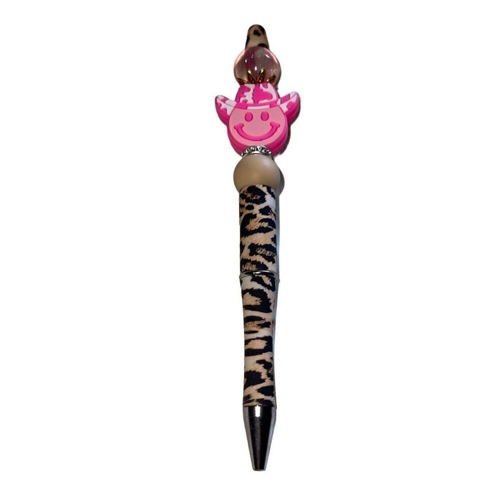 Happy face emoji leopard print cowboy hat beaded pen handmade Galaxy glitter bli